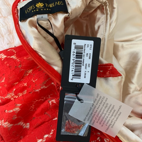 Lotus Threads jumpsuit, NWT, red, lace, size 4 - Picture 6 of 6